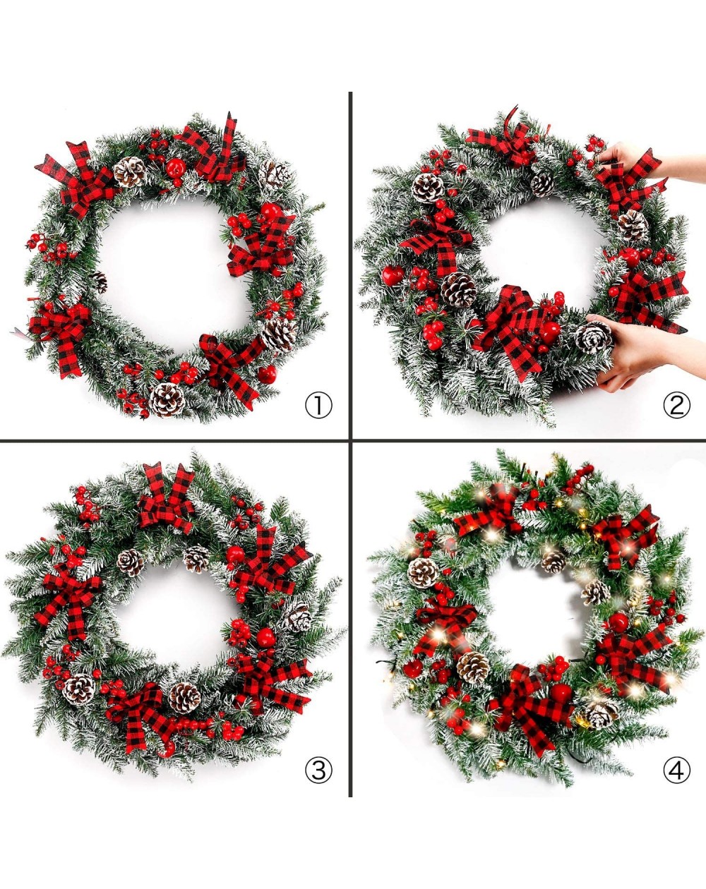 22 Inches Christmas Wreath with 50 Lights Artificial Pine Wreath Indoor ...