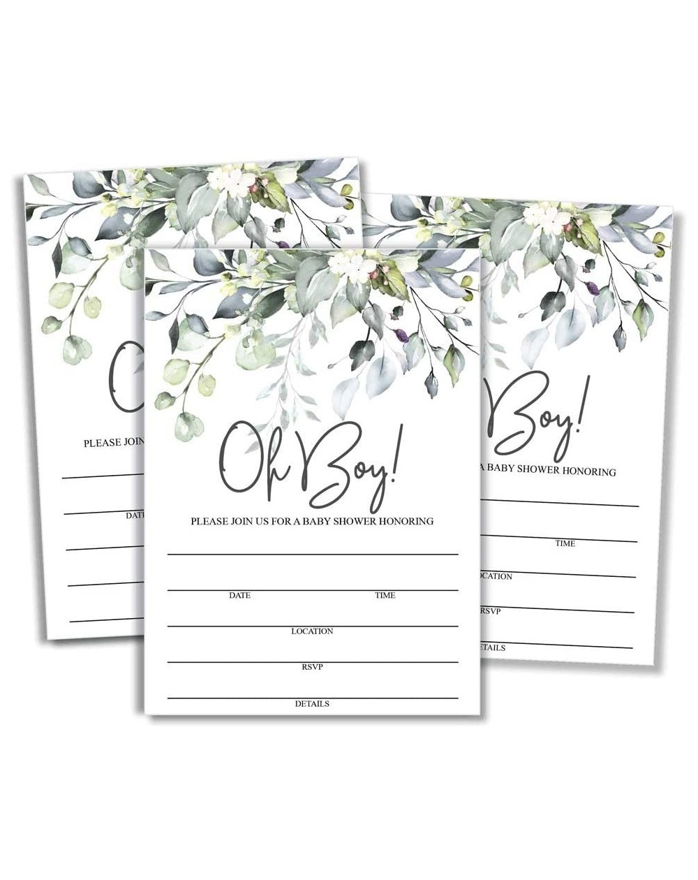 Invitations 50 Oh Boy Greenery Baby Shower Invitations and Envelopes (Large Size 5x7) - (50 Count) - C3196EY4EG3 $16.87