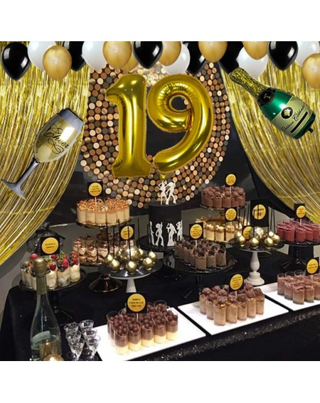 Balloons Gold 19th Birthday Party Decorations Supplies- Number 1 and 9 Balloons Gold Foil Fringe Curtains Backdrop Props Cham...