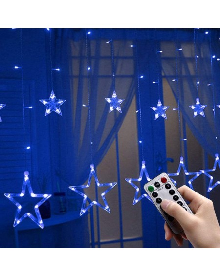 Indoor String Lights LED Star Curtain Lights- 12 Stars 138 LEDs Window Curtain Strip Rope String Lights USB Operated with Rem...