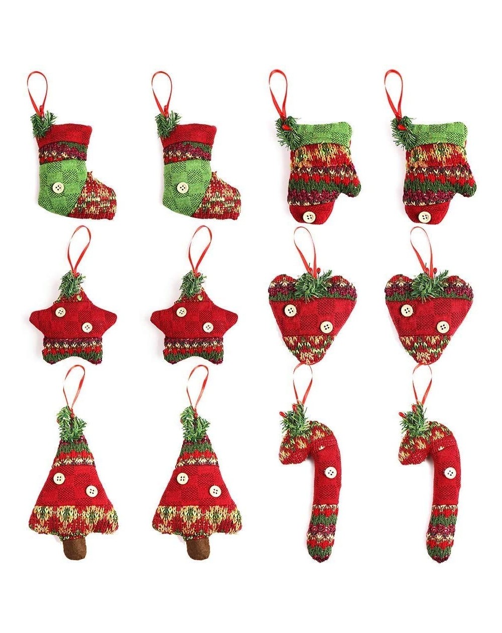 Stockings & Holders 12 Pcs Mini Christmas Tree Ornament Stockings- Vintage Style Buffalo Plaid Xmas Tree Hanging Ornaments De...