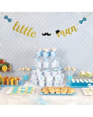 Banners & Garlands Little Man Gold Glitter Banner Sign with Mustache Bowtie Hat for Baby Shower Supplies Decorations - CH189X...