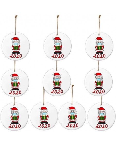 Ornaments Wooden Christmas Ornament - Santa Wearing A Face_Mask 2020 Christmas Tree Decorations (Multicolor D- 10 pcs) - Mult...