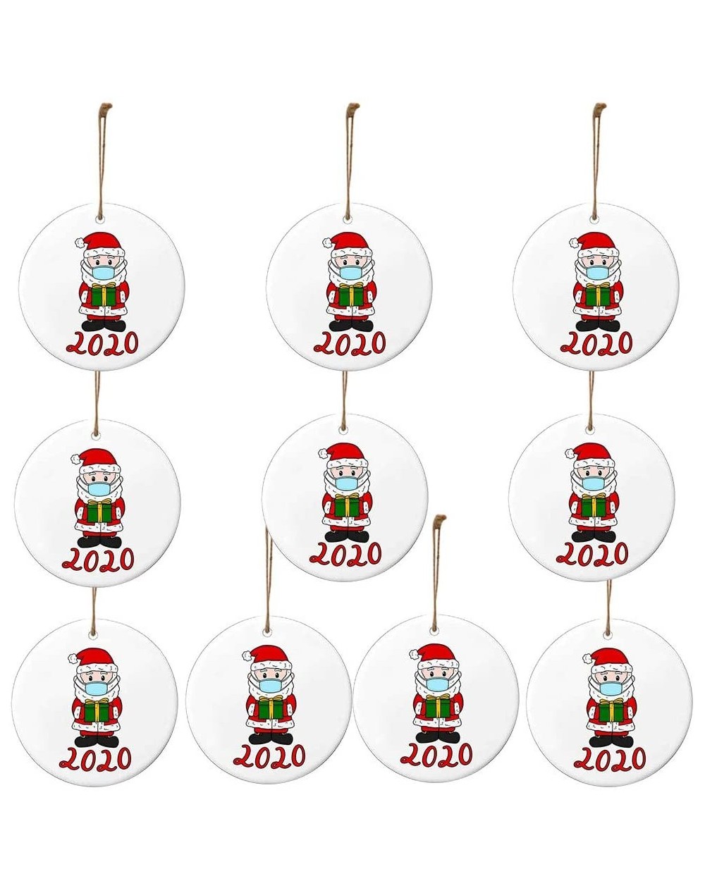 Ornaments Wooden Christmas Ornament - Santa Wearing A Face_Mask 2020 Christmas Tree Decorations (Multicolor D- 10 pcs) - Mult...