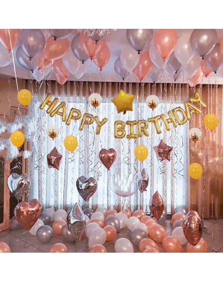 Banners Happy Birthday Banner with Alphabet Balloons Star Shaped Balloons Latex Balloons for Birthday Decorations (C01-Gold) ...