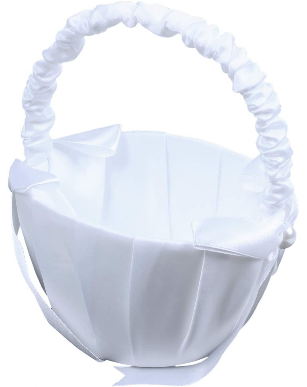 Ceremony Supplies White Satin Beaded Wedding Flower Girl Basket Bowknot Decor - CP190L0EY8Q $18.43