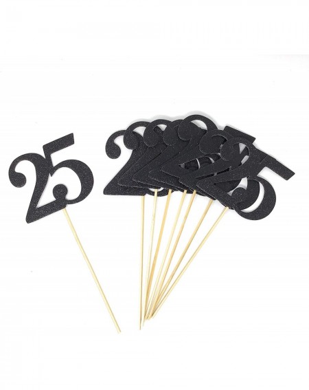 Centerpieces Number 25 Set Of 8 Double Sided Centerpiece Sticks Set of Real Glitter (Black) - Black - CN18ZY6A2QD $47.36
