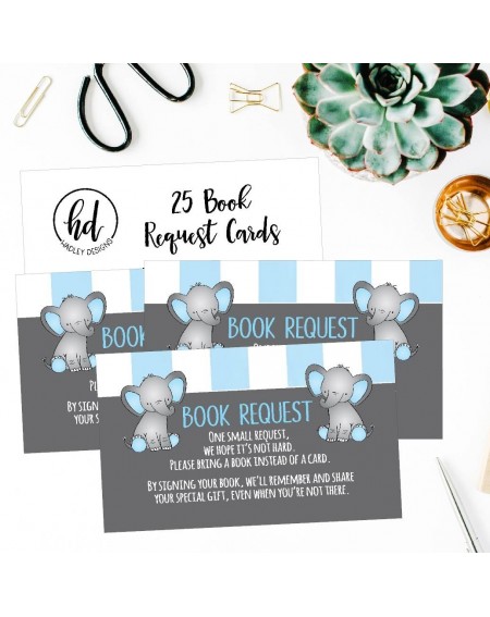 Invitations 25 Books for Baby Request Insert Card for Boy Blue Elephant Baby Shower Invitations or invites- Cute Bring A Book...
