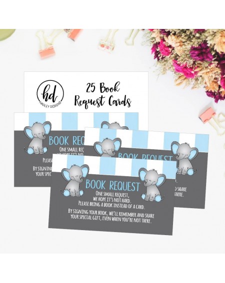 Invitations 25 Books for Baby Request Insert Card for Boy Blue Elephant Baby Shower Invitations or invites- Cute Bring A Book...