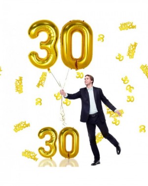 Balloons 40 Inch Gold Number Jumbo Foil Balloons + 16 Inch Gold Number Foil Balloons + Happy Birthday Number Table Confetti- ...