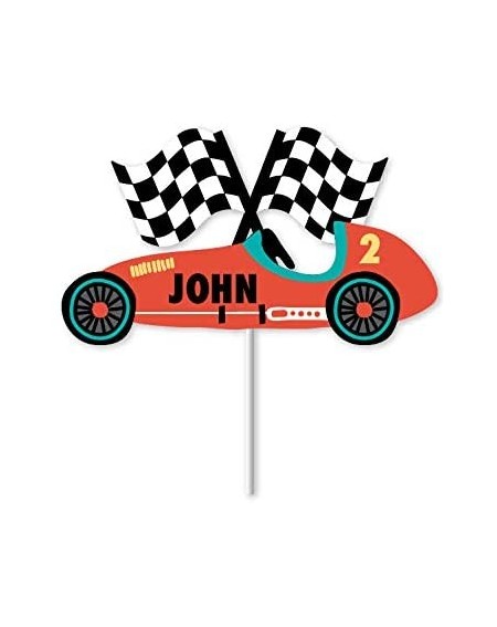 Cake & Cupcake Toppers Vintage Race Car - Custom Name Cake Topper - Race Car Birthday Party Decorations - Race Car Cupcake To...