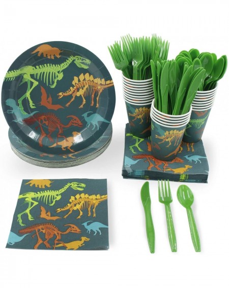 Party Packs Dinosaur Party Bundle- Includes Plates- Napkins- Cups- and Cutlery (24 Guests-144 Pieces) - C118H9UKYKL $21.32
