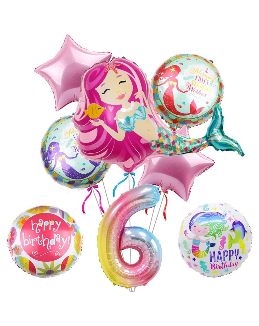 Balloons Mermaid Party Supplies- Pink Mermaid 6th Birthday Balloon Bouquet Decorations-Baby Shower- Home Office Decor- Birthd...