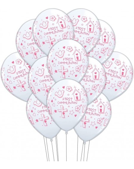 11" First Communion Pink Latex Balloons - Package of 12 - CL11WHTMISL