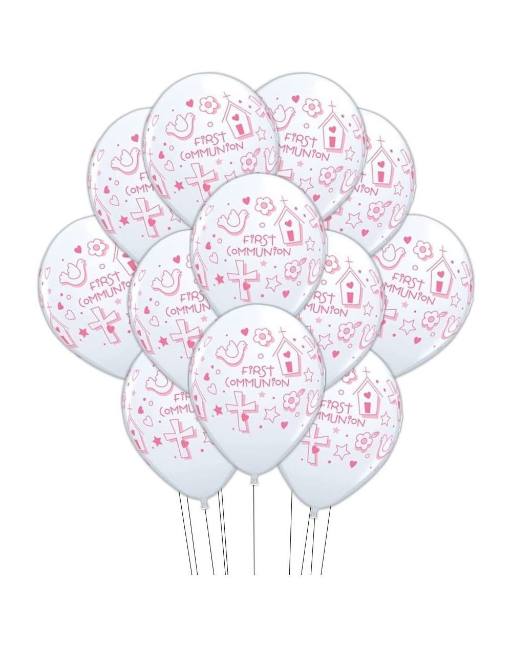 Balloons 11" First Communion Pink Latex Balloons - Package of 12 - CL11WHTMISL $15.90