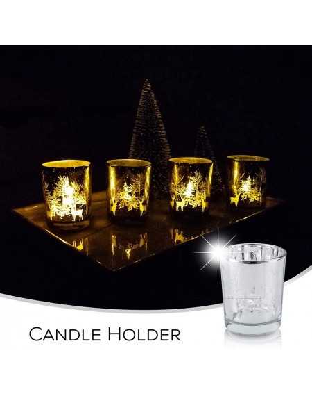 Candleholders Mercury Glass Votive Candle Holder- Tealight Candle Holder with Reindeer Pattern for Christmas Decor- Wedding- ...