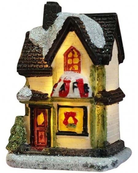 Snow Globes Christmas Resin Miniature House Furniture LED House Decorate Mini Light-up Creative Tabletop Decoration - E - C91...