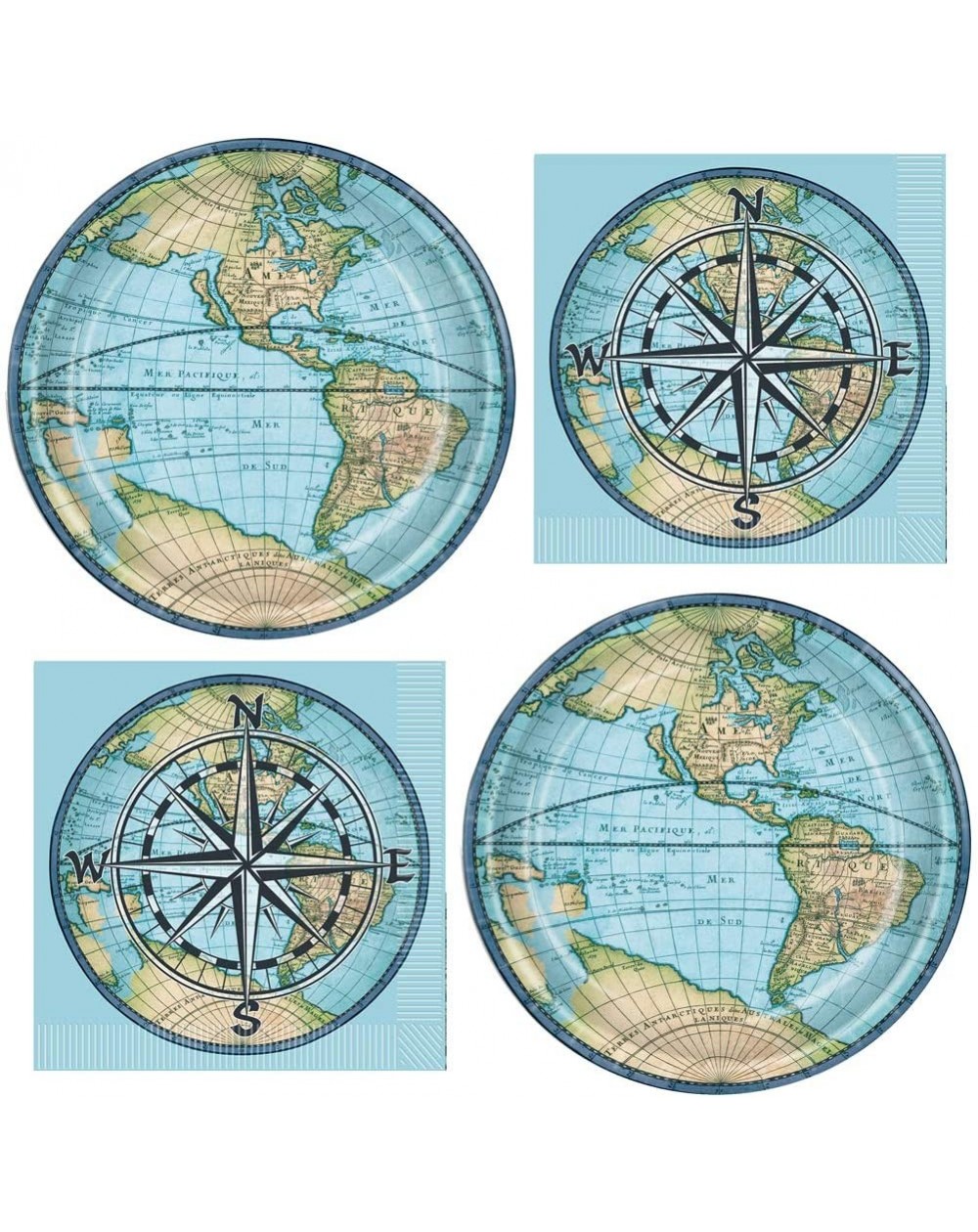 Party Packs Bon Voyage Travel Compass Theme Party Supplies Paper Plates and Napkins for Birthdays Retirement Cruise Map Explo...