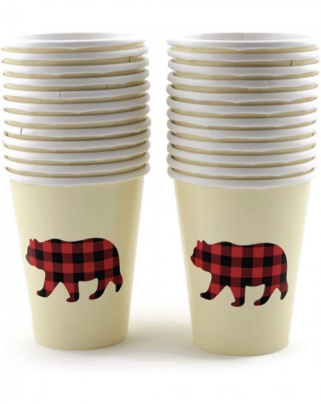 Party Tableware Buffalo Plaid Bear Baby Shower Lumberjack First Birthday Cups (16 Set) - CT18YMGK8UM $39.20