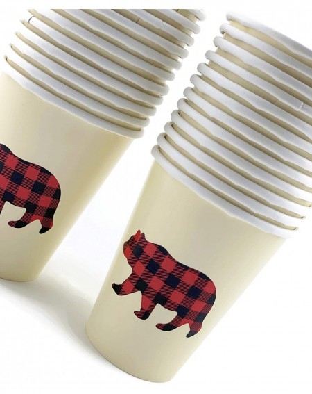 Party Tableware Buffalo Plaid Bear Baby Shower Lumberjack First Birthday Cups (16 Set) - CT18YMGK8UM $35.89