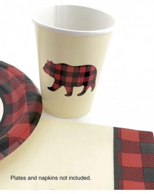 Party Tableware Buffalo Plaid Bear Baby Shower Lumberjack First Birthday Cups (16 Set) - CT18YMGK8UM $35.89