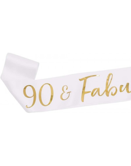 Favors 90 and Fabulous Satin Sash - 90th Birthday Sash 90 Birthday Gifts Party Favors- Supplies and Decorations (White) - C71...