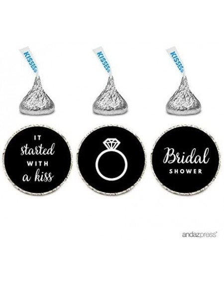 Favors Chocolate Drop Labels Trio- Fits Hershey's Kisses- Wedding Bridal Shower- Black- 216-Pack - Black - CX11VLX1XVH $12.76