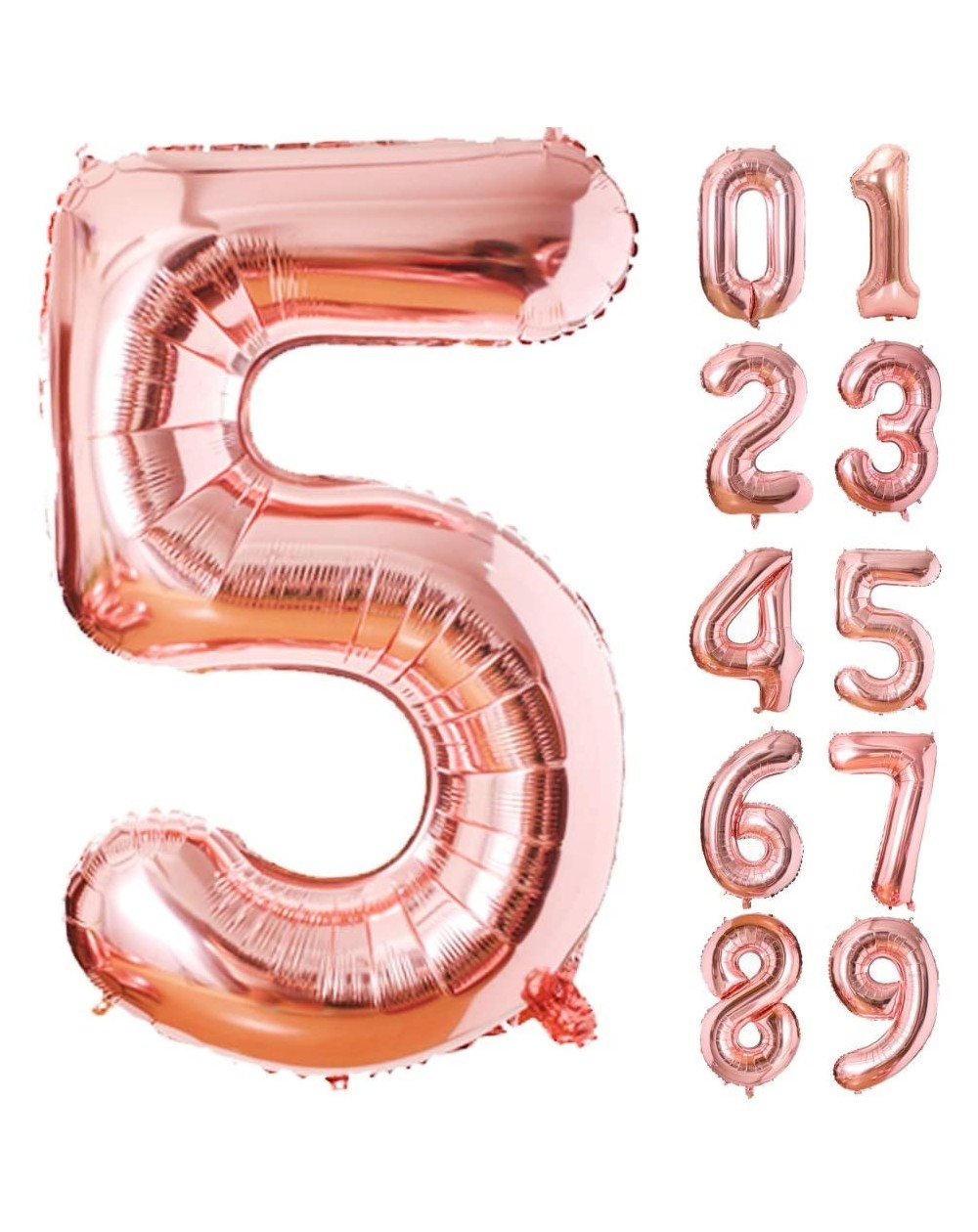 Balloons 40 Inch Rose Gold Number Foil Balloons 0-9 Balloons- Foil Mylar Big Number 5 Digital Balloons for Rose Gold Birthday...