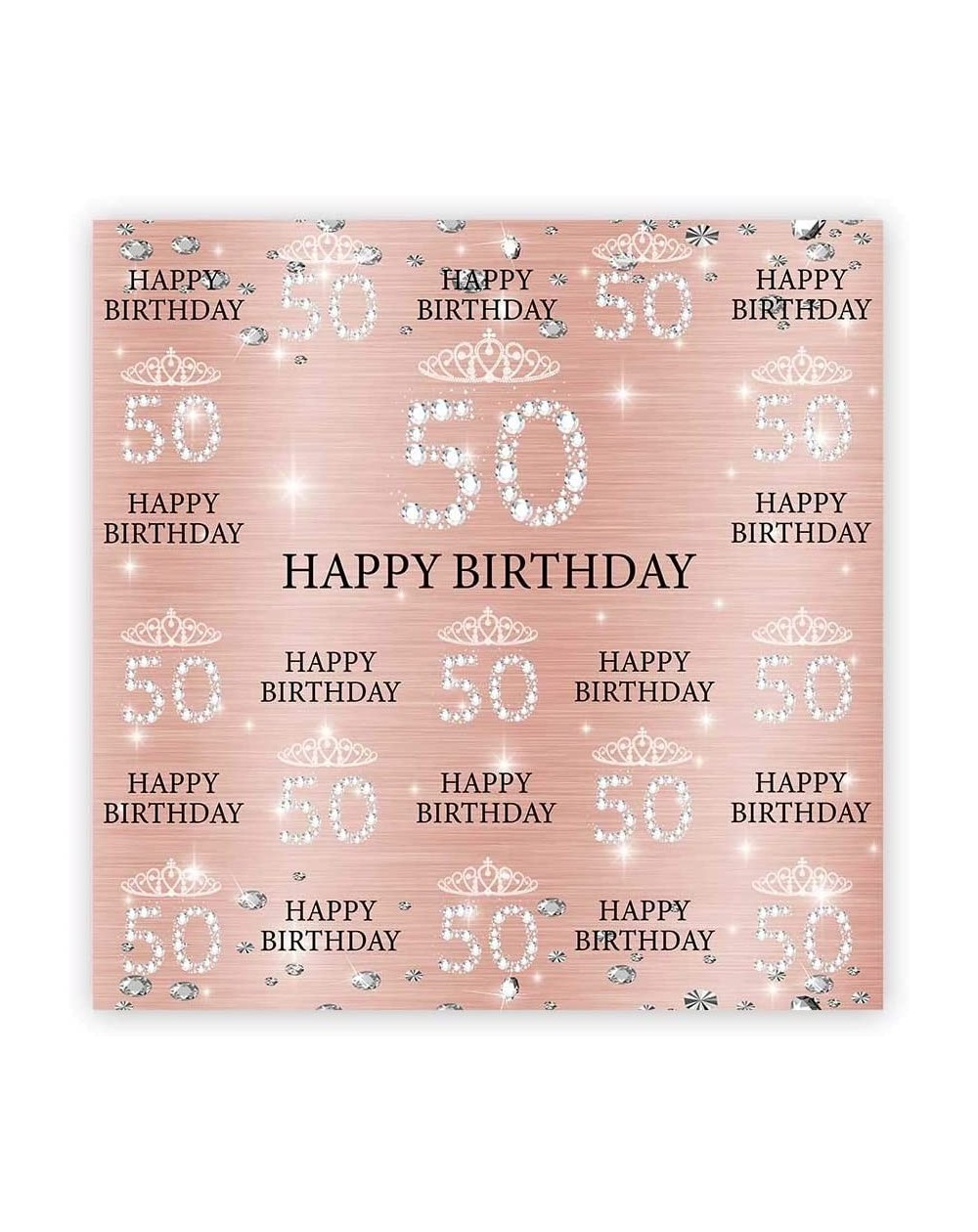 Photobooth Props 6x6ft Rose Gold Pink 50th Birthday Photography Backdrop Crown Women Step and Repeat Diamonds Glitter Shiny B...