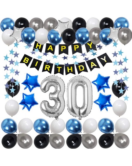 Balloons 30th Birthday Decorations for Men Women Boy Girl-Blue Black Birthday Party Supplies with 30 Silver Number Balloon Ha...