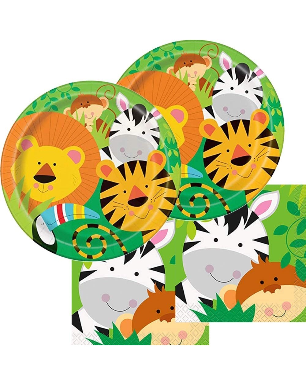 Party Packs Animals Plates and Napkins Paper Wild One Party Supplies Zoopals Zoo Pals Baby Safari Jungle Animal- 16 Serves - ...