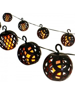 Outdoor String Lights Solar Powered Rattan Ball Fire Lantern 11.5ft 60LEDs Flame Effect Dancing Flickering Torch Hanging Stri...