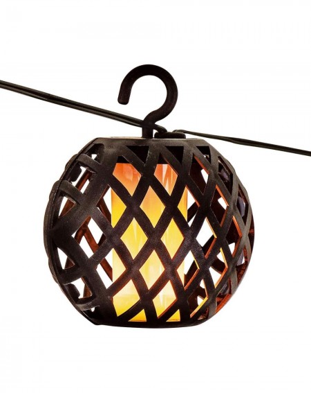 Outdoor String Lights Solar Powered Rattan Ball Fire Lantern 11.5ft 60LEDs Flame Effect Dancing Flickering Torch Hanging Stri...
