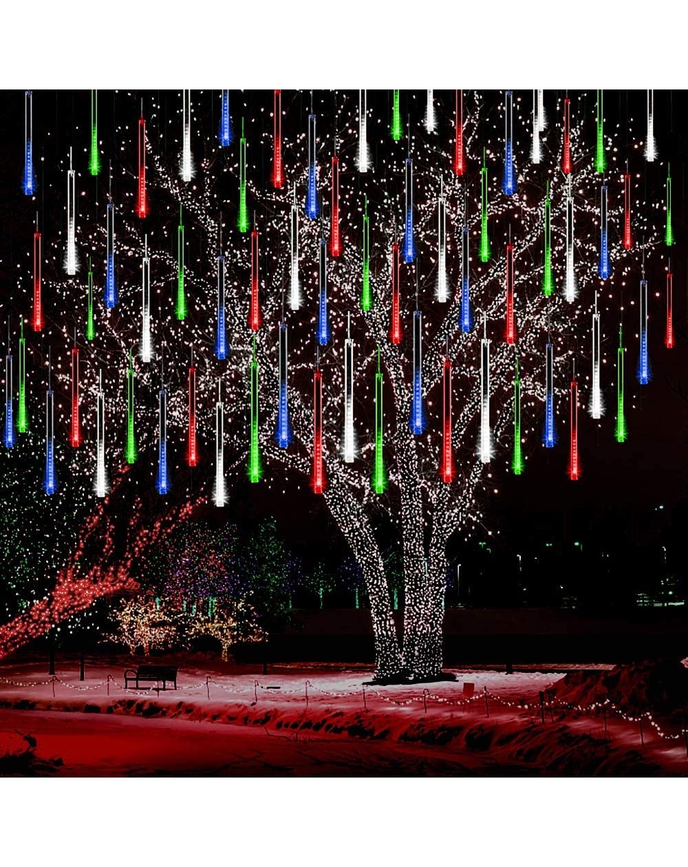 Outdoor String Lights Meteor Shower Lights Christmas Lights Outdoor 12 inch 8 Tubes LED Falling Rain Lights Icicle Cascading ...