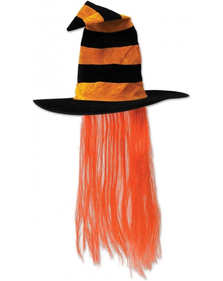 Hats 00713-O Witch Hat with Hair - Orange - CN11G3O0Q9T $11.65