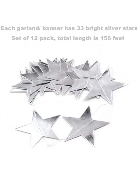 Banners & Garlands Silver Star Garland Banner Decorations - 156 Feet Bright Silver Paper Garland Hanging Decorations- Glitter...