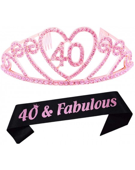 Party Packs 40th Birthday Tiara and Sash 40th Birthday Crown and Sash Tiara and Sash For 40th Birthday Party Supplies(Pink Ti...