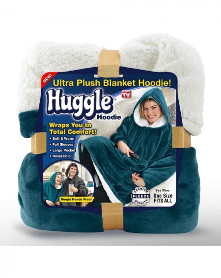 Centerpieces Huggle Hoodie- Ultra Plush Blanket- Sea Blue- One Size - Sea Blue - CR18Y8I3M74 $52.80